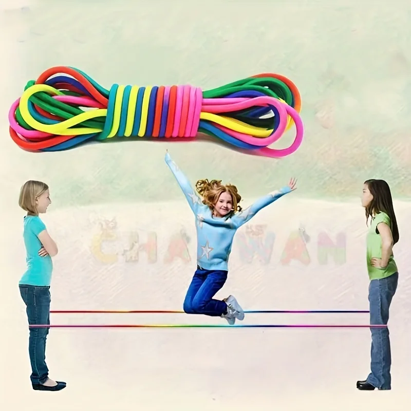 Cuerda para saltar superelástica de arcoíris, entrenamiento de resistencia, juguetes deportivos divertidos, juego para el hogar para interiores y exteriores, correa de goma ajustable para saltar