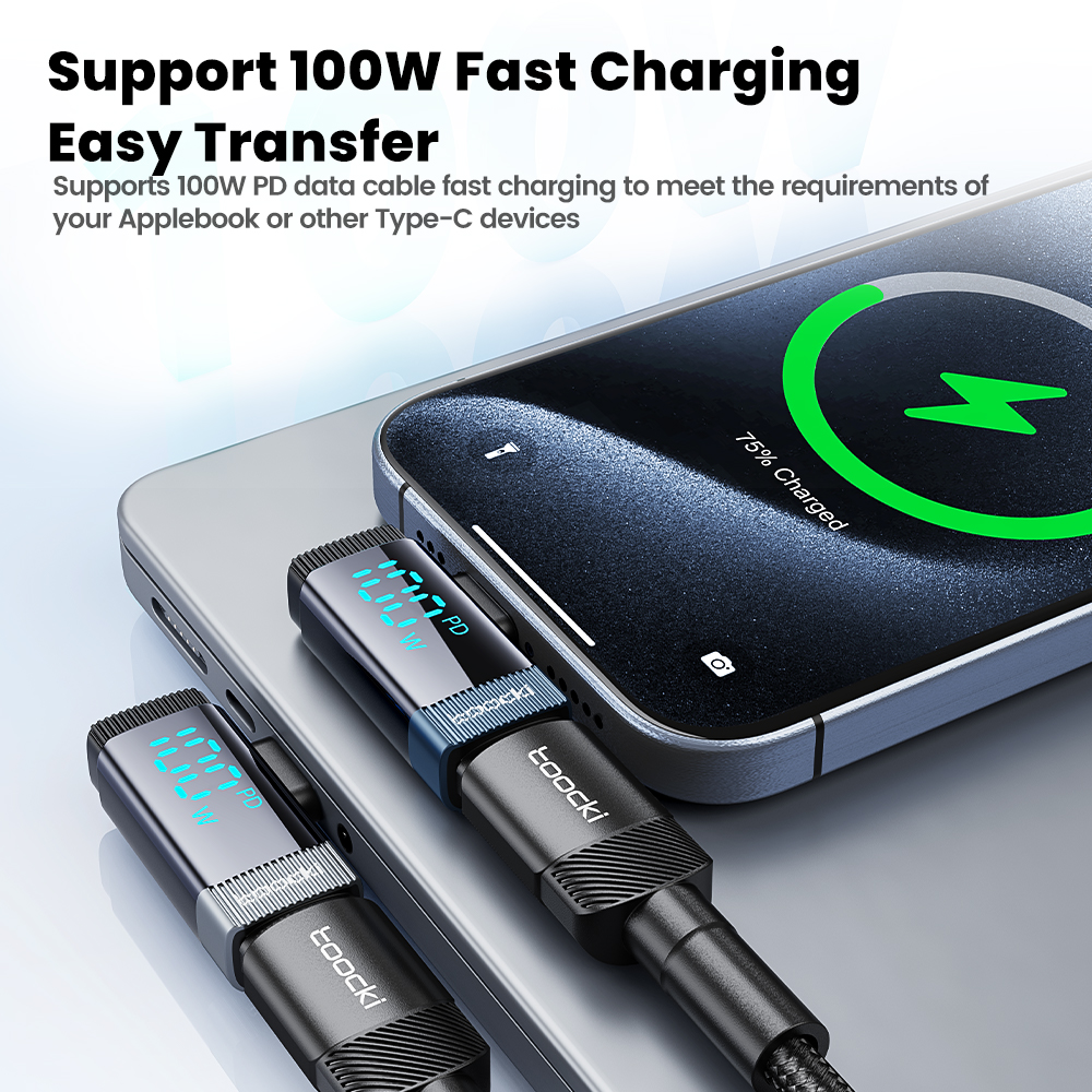 Toocki 90 Grad 100 W Typ C auf Typ C Adapter Digitalanzeige USB C Konverter OTG für iPhone 16 15 Samsung MacBook Xiaomi Realm