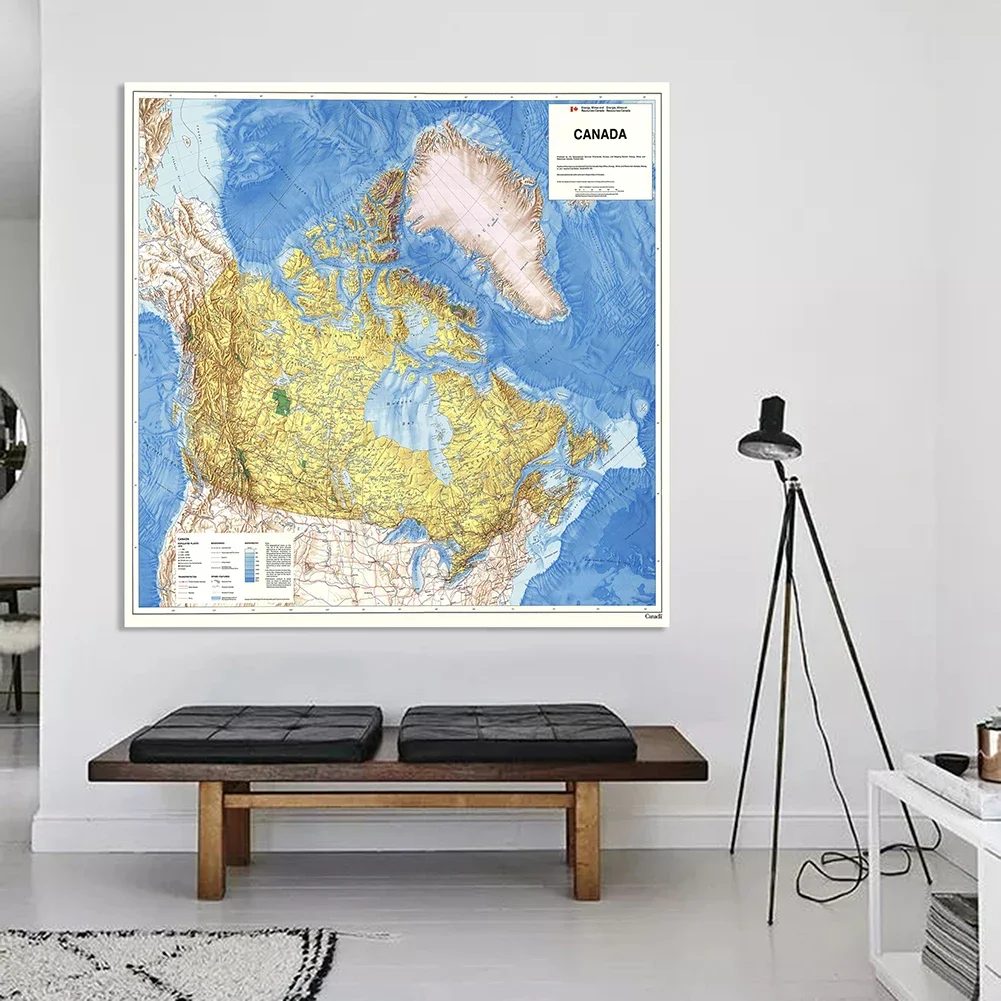 Mapa politico canadiense de 150x150cm, lienzo no tejido, póster de pared Retro Para sala de estar, decoración del hogar, suministros escolares, 1983