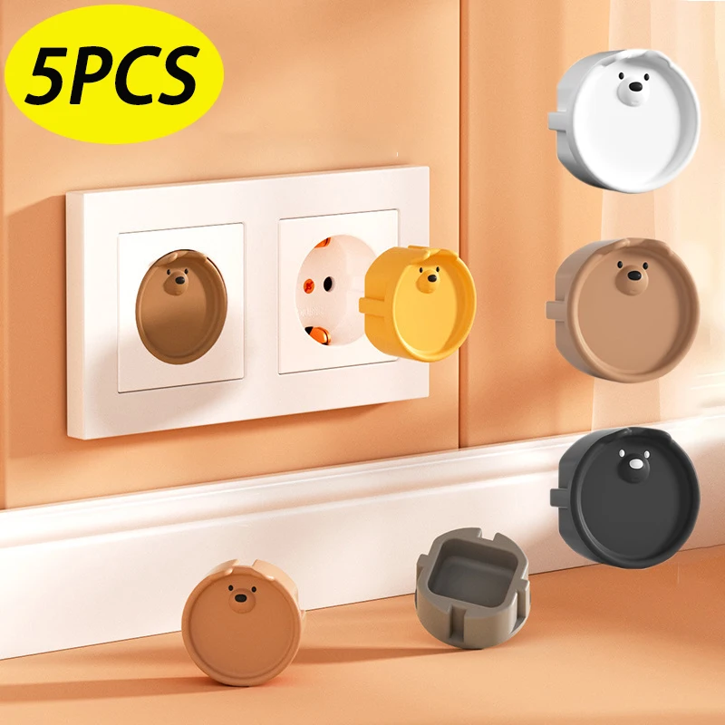 Cubierta protectora de enchufe de protección de seguridad para bebés, cubiertas de protección a prueba de polvo de silicona con dibujos animados bonitos para niños, 5 uds.
