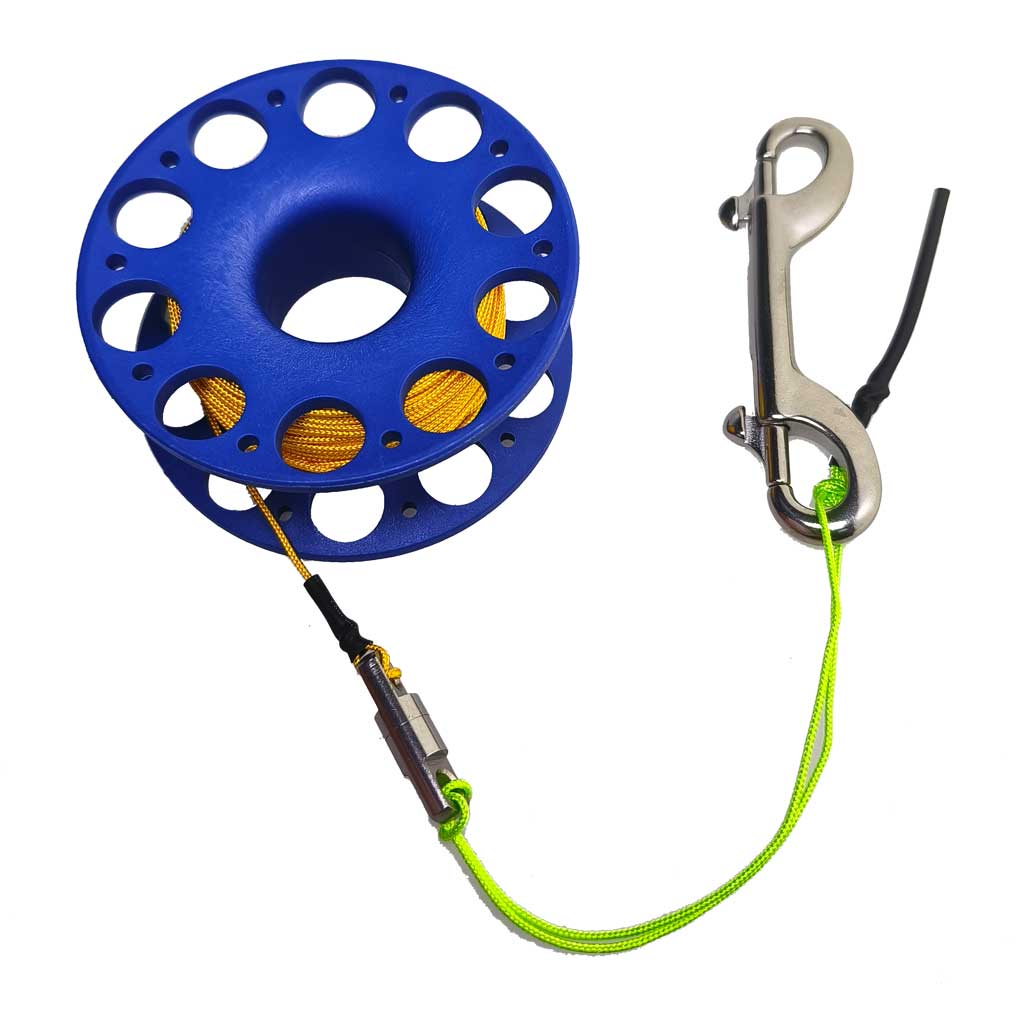 Carrete de buceo, carrete de dedo de 30 metros con tornillo de doble punta para buceo, Clip a presión, carrete de dedo para buceo para snorkel y buceo