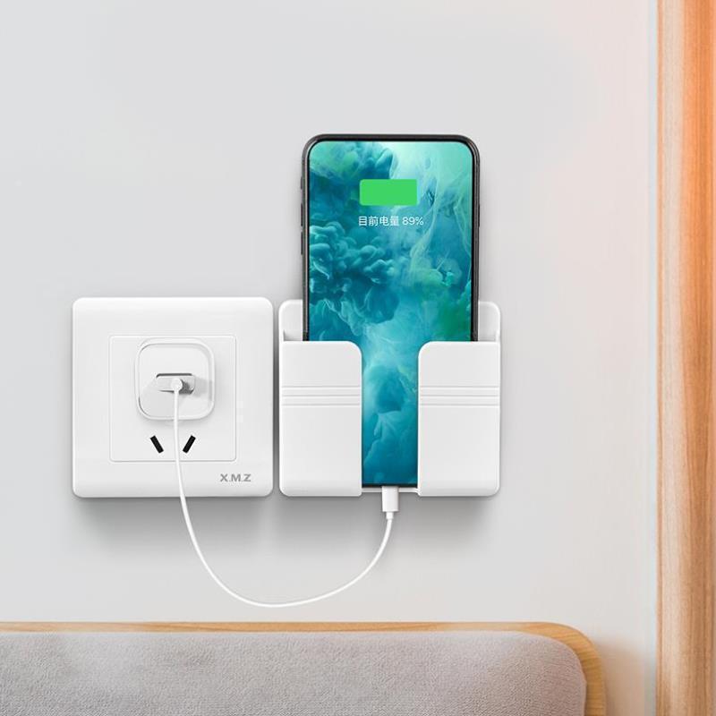 Soporte de pared para teléfono móvil, soporte de carga para teléfono, caja de almacenamiento con Control remoto, soportes organizadores montados sin perforaciones