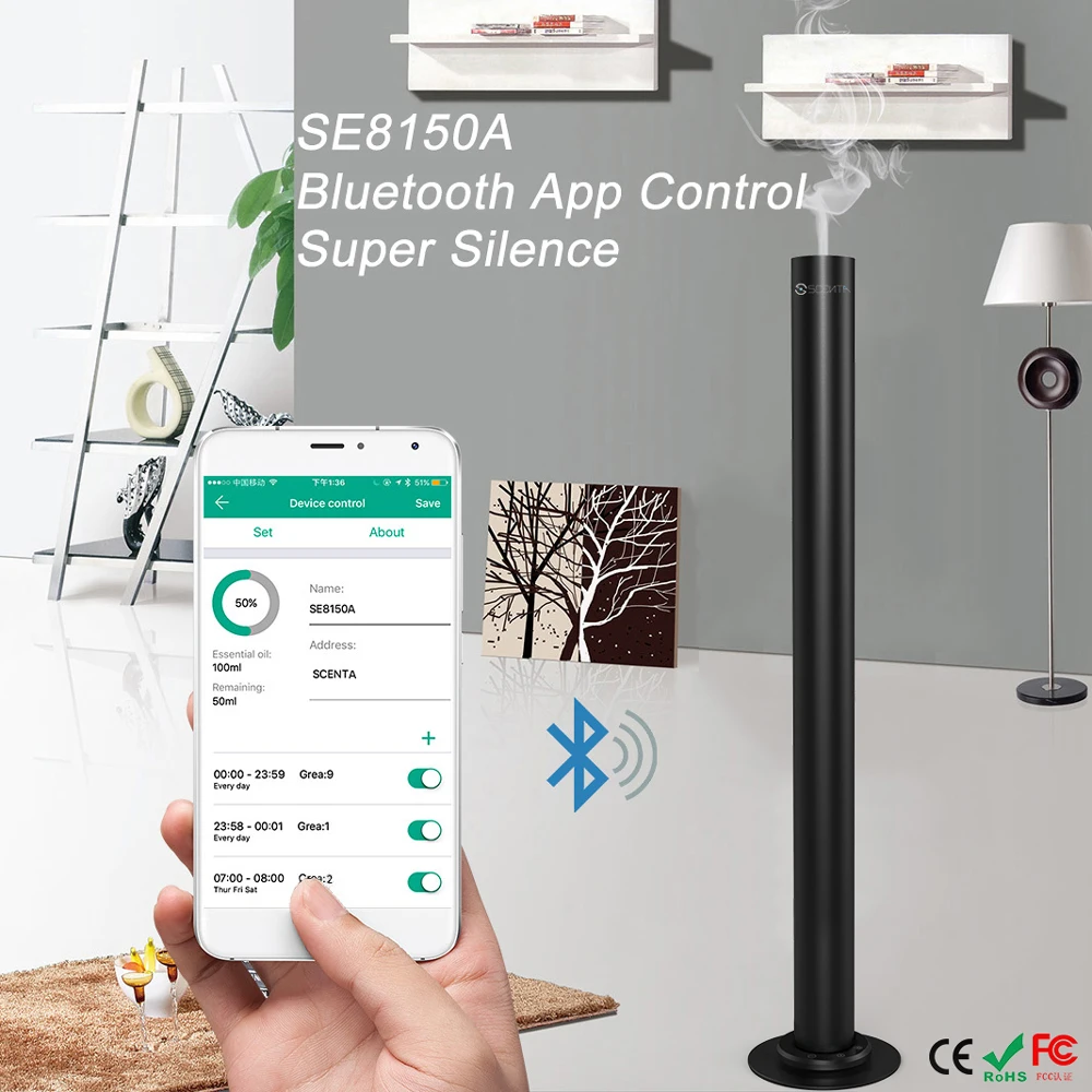 SCENTA Top Sale Bluetooth Wireless App Control Scent Oil Diffuser,Electric Cool Mist Air Aroma Diffuser For Home Office