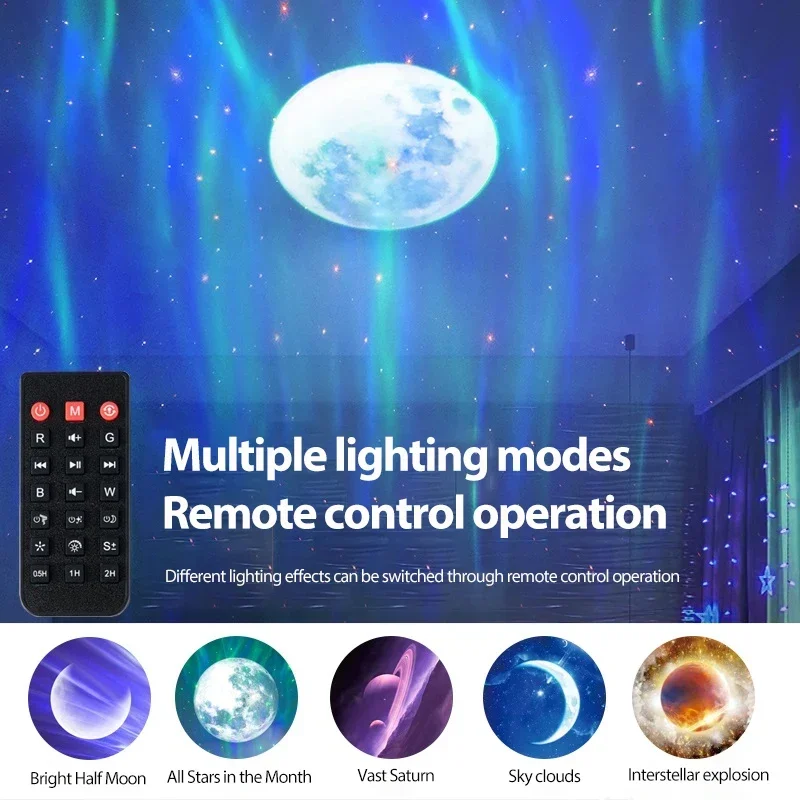 LED ノーザンライトテレコントロールプロジェクターオーロラ銀河投影ランプ星空子供部屋ムーンスタームーンランプ子供ギフト