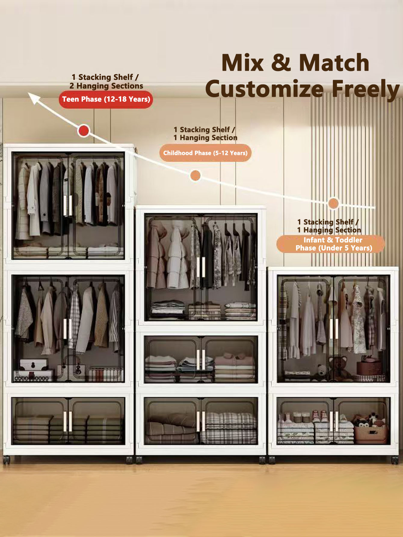 Multi-Functional Folding Storage Cabinet with Doors for Home Office Kitchen Bathroom Organizer White Black Gray