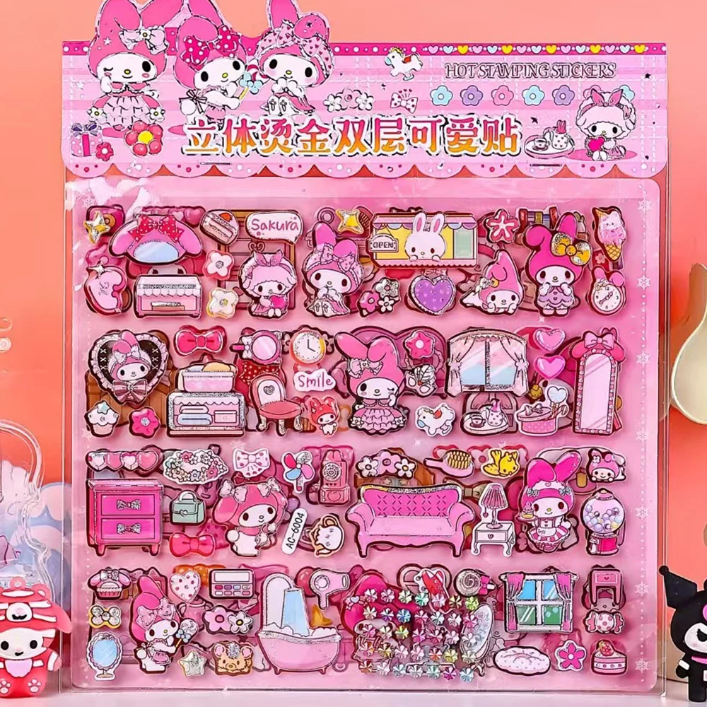 面白いかわいいサンリオ漫画二層 3D クロミメロディホームステッカー DIY 装飾ノートパソコン電話冷蔵庫大型バブルステッカー