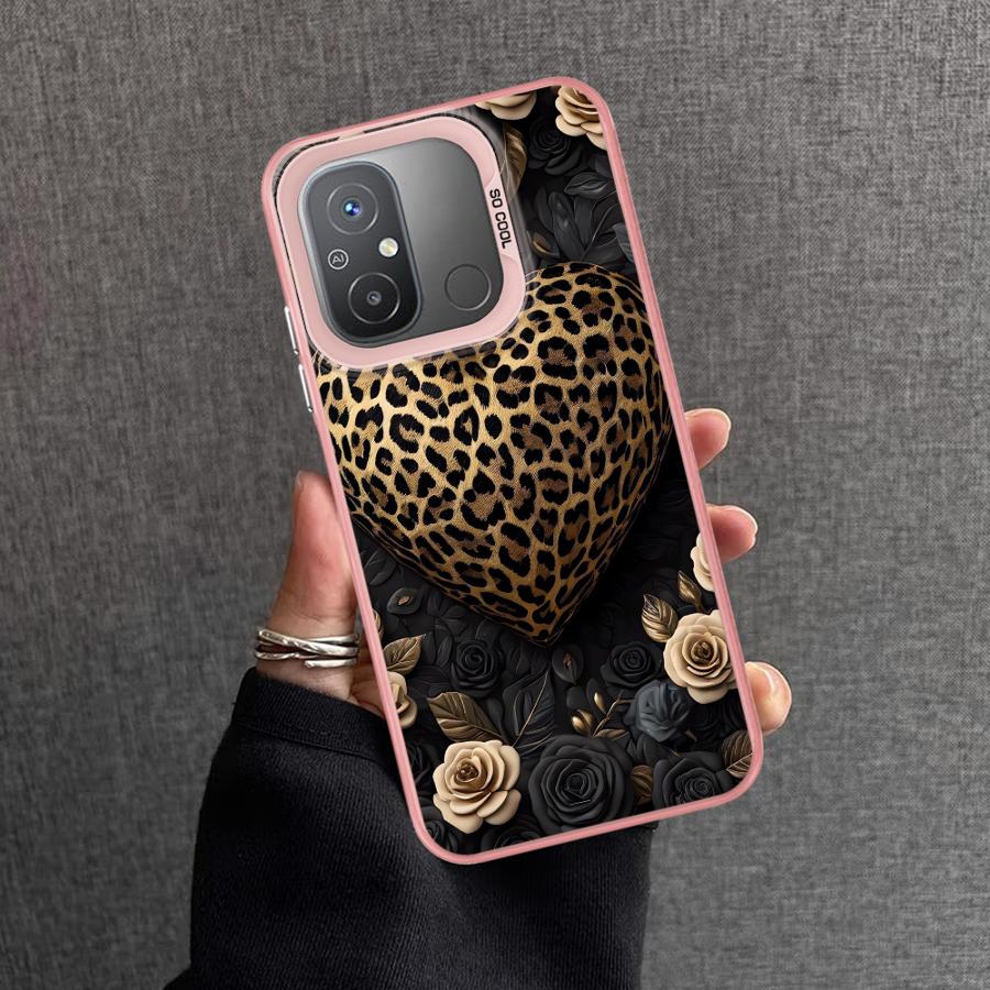 Casing Ponsel untuk Xiaomi Redmi 12C 13C 14C A2 A1 Plus A3x A4 Poco X3 NFC C50 C51 C61 X3Pro Sampul Cangkang Pola Hati Cetak Macan Tutul