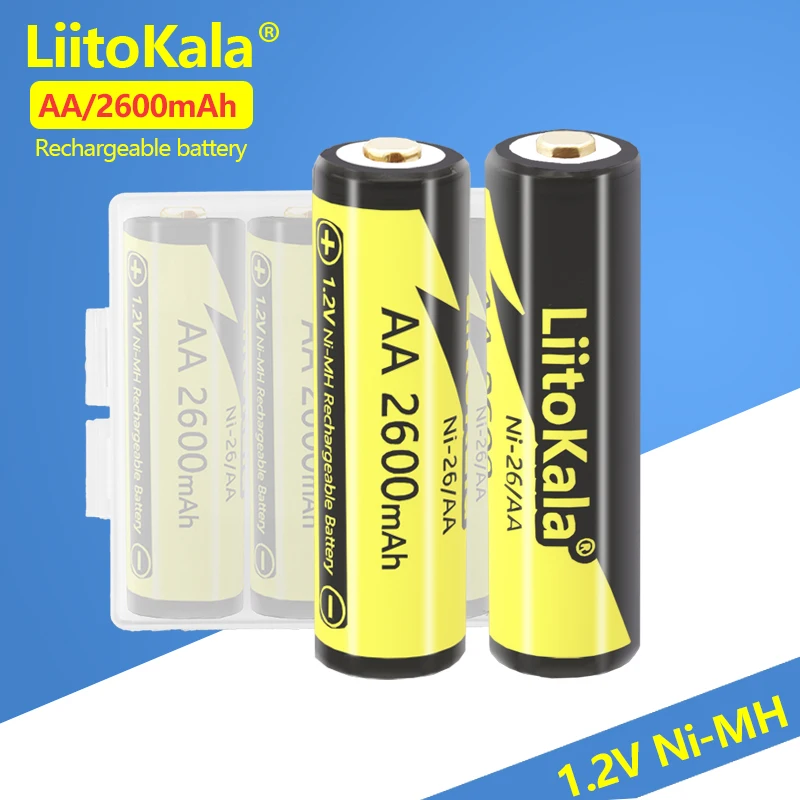 4-24 шт. LiitoKala Ni-26/AA 1,2 В 2600 мАч Ni-MH аккумуляторная батарея типа АА для игрушечной камеры с фонариком, предварительно заряженная батарея AA