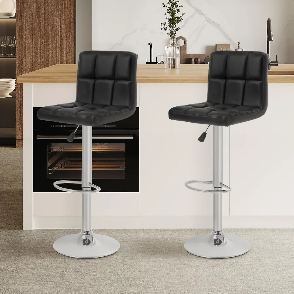 Bar Stools Set of 2, Adjustable Swivel Bar Stools, Counter Height Bar Stools with Back PU Leather Armless Hydraulic Kitchen Cou