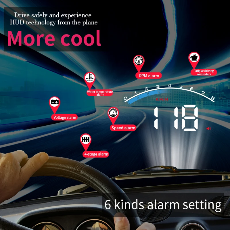 Nuevo M6S HUD pantalla frontal de coche OBD2 velocímetro reloj temperatura del agua voltios KM/h MPH electrónica automática proyector de parabrisas