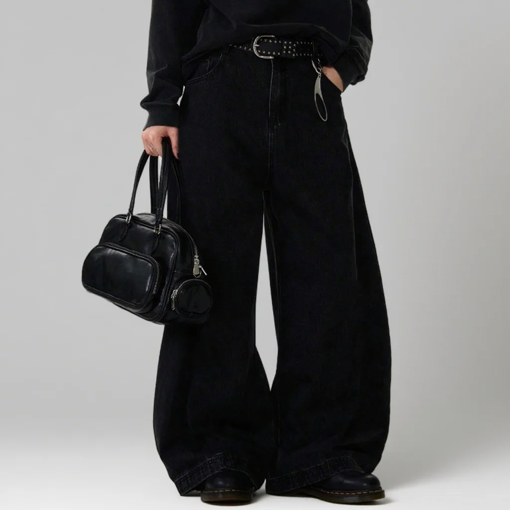 High Streets Autumn Men's Jeans New American Baggy Wide Leg Curved Knife Denim Pants Loose Solid Color Male Trendy Trousers