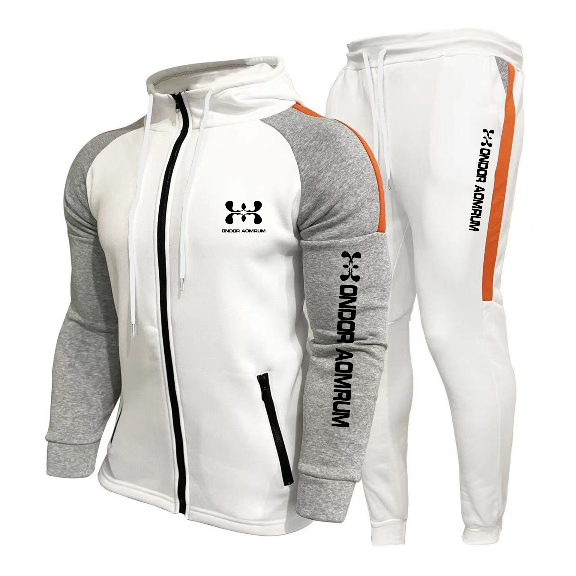 2025 Novo conjunto de moletom casual de manga comprida com capuz masculino com lã, cardigã confortável e moletom bloqueado por cores