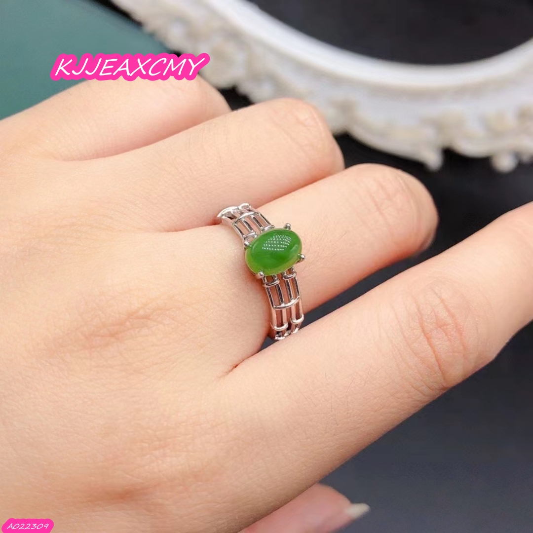 Merek perhiasan butik 925 perak murni Jasper hijau alami wanita cincin berongga hadiah ulang tahun anak perempuan pesta Natal