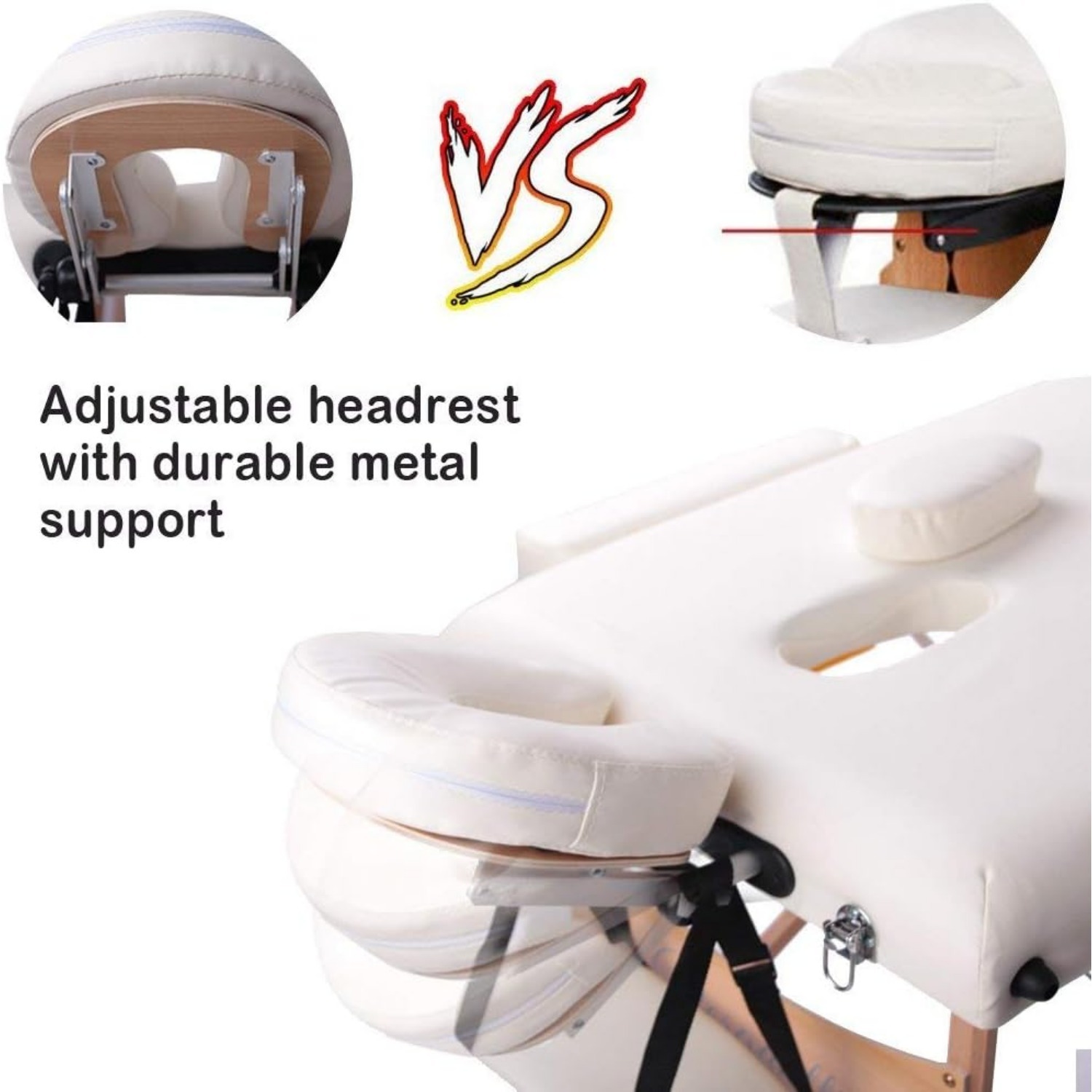 Portable Massage Bed Table - 3-Section Foldable Beauty Couch for Reiki Therapy Treatment Salon Healing - Metal Headrest Support