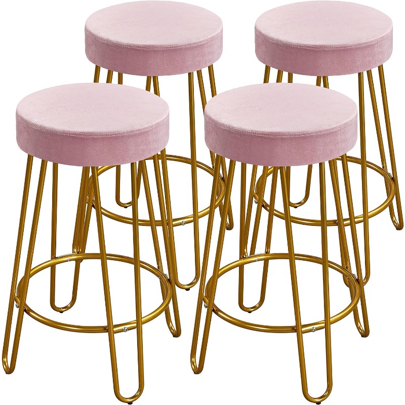 Round Kitchen Counter Stool Home Bar Height Stools with Golden Hairpin Legs Upholstered Velvet Seat for Dining Room, Set of 2