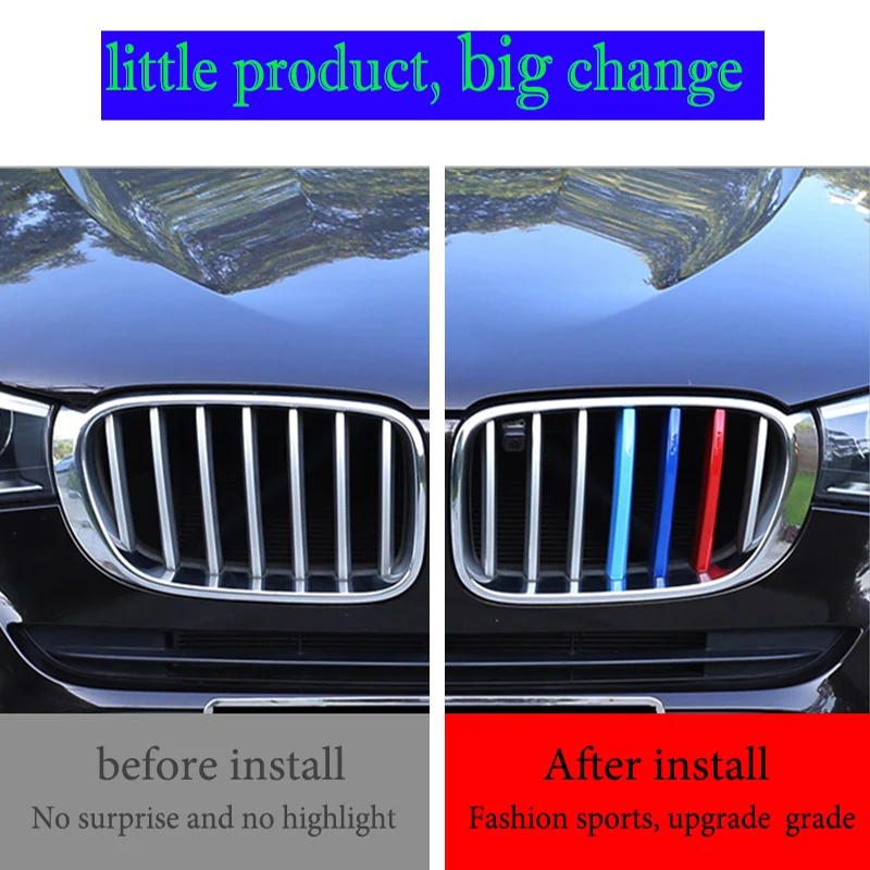 3szt Listwy ozdobne przedniego grilla do BMW serii 1 2 3 4 5 6 7 8 X1 X2 X3 X4 X5 X6 X7 Z4 E46 E90 F30 E60 E81 F20 F45 F36 F10 F48 F25