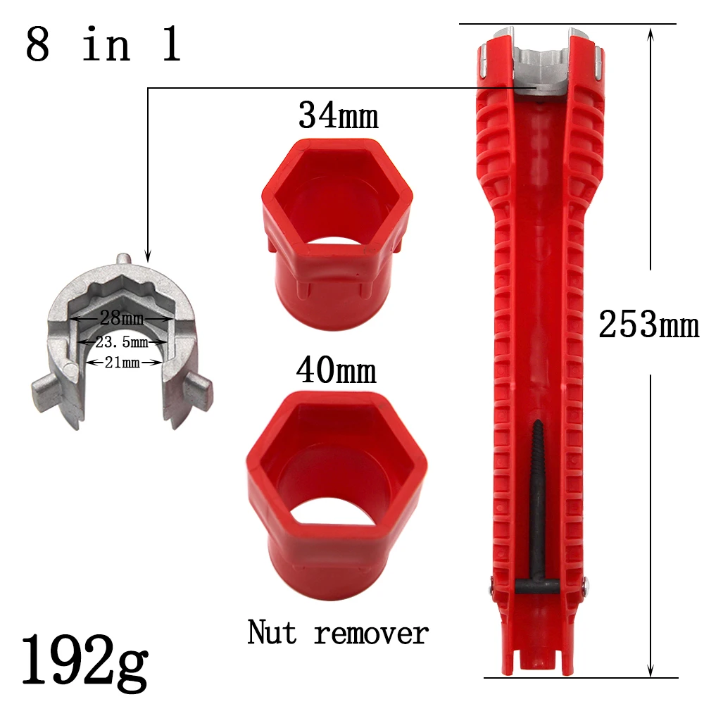 Three head red Sink wrench 8-in-1 screw removing water heater water pipe socket wrench hand tool set