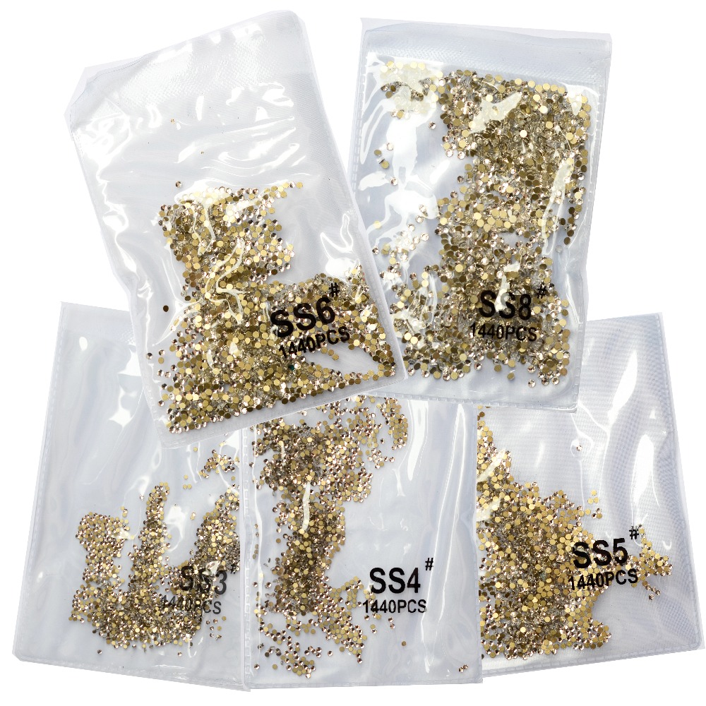 Top Gillter SS3-SS8 1440 Uds cristal AB oro 3D sin Hotfix FlatBack Strass costura y tela decoración de uñas con diamantes de imitación