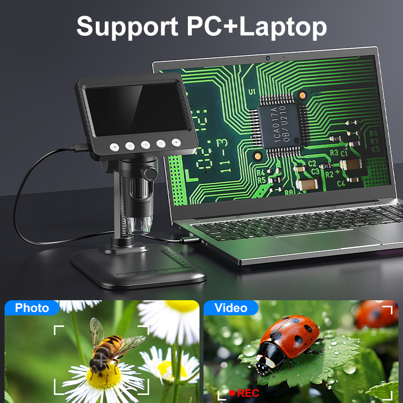 Microscopio Digital de 4,3 pulgadas, Microscopio de soldadura electrónico con aumento de 1600X, Microscopio estéreo de vídeo 1080P para reparación de adultos, 8LEDS