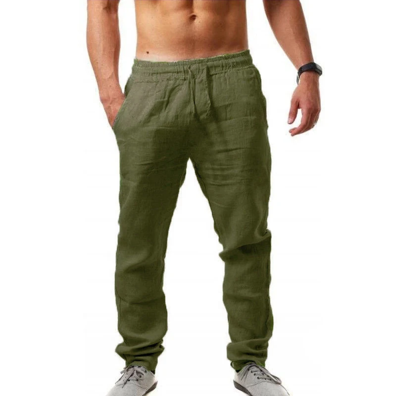 Pantalones de lino y algodón para hombre, pantalones de lino transpirables de Color sólido para verano, pantalones deportivos informales con cintura elástica, ropa informal estilo Hip-Hop
