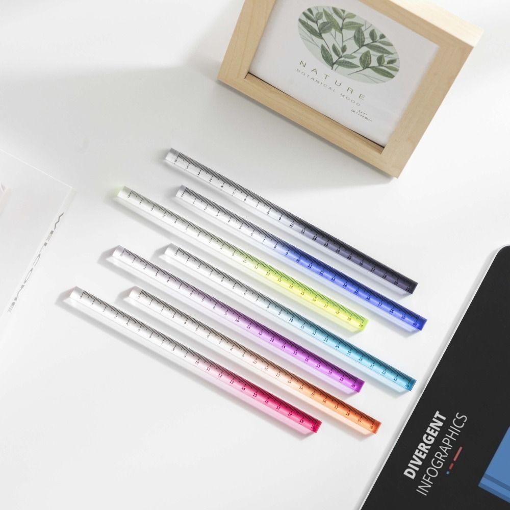 Градиентные прямые линейки, милые школьные офисные принадлежности, инструменты для рисования