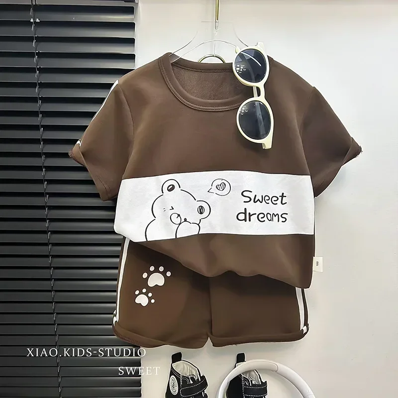 เสื้อผ้าเด็กชุดผ้าฝ้ายแขนสั้นชุดเด็กทารกชุดเสื้อฤดูร้อน + ชุดเด็ก 2024 ใหม่