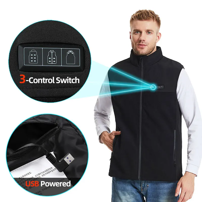 ขนแกะเสื้อกั๊กอุ่นผู้ชาย USB ชาร์จไฟฟ้าความร้อนด้วยตนเองเสื้อกั๊กผู้หญิงร้อนอุ่นแจ็คเก็ตการล่าสัตว์กลางแจ้งเครื่องทําความร้อนเสื้อผ้า