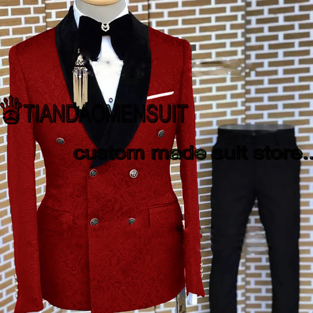 ชายชุด2ชิ้นงานแต่งงาน Tuxedo เจ้าบ่าวเสื้อคู่ชุด Jacquard อย่างเป็นทางการ Blazer กางเกง Conjuntos De Chaqueta