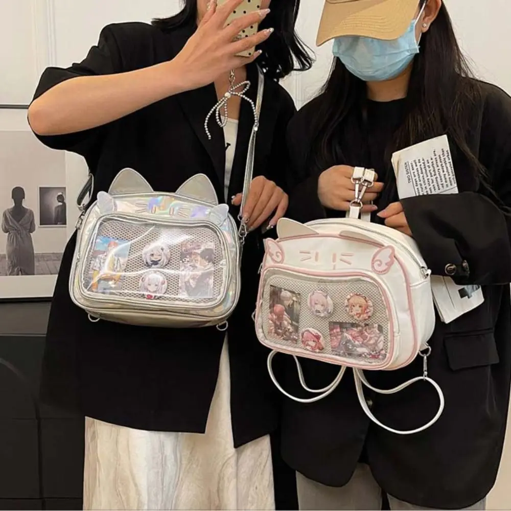 Bolsa con cremallera Kawaii Cat Itabag, bolsa de muñeca de algodón, almacenamiento de mercancías Idol, bolsa de almacenamiento de insignias de bolsillo transparente, mochilas de moda de PU
