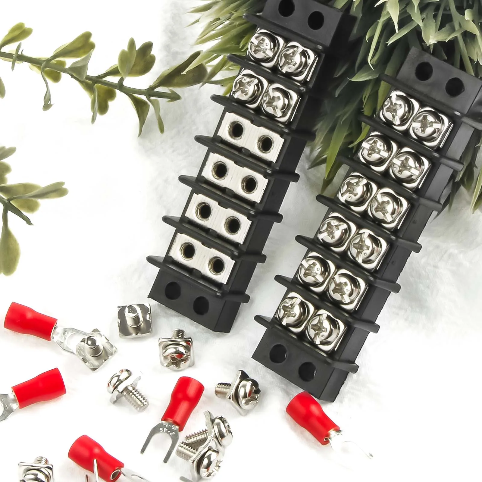 3sets Dual Screw Terminal Block Strips 2 4 6 8 10 12 Positions With 16-14AWG Insulated Fork Wire Connectors