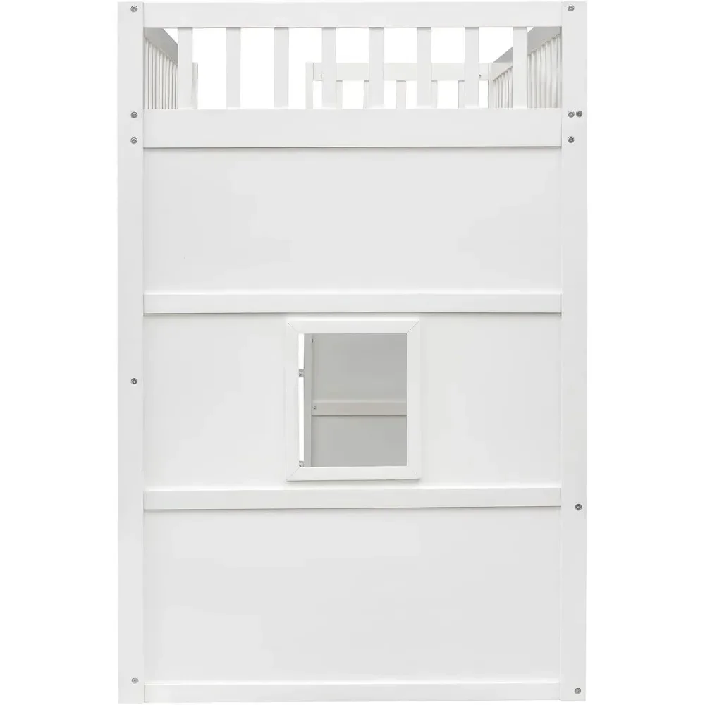Twin Bed Frames House Loft Bed Twin Kids Playhouse Bed, Solid Wood Loft Bed Frame with Window and Ladder, for Girls Boys