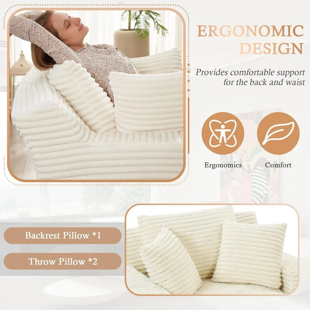 Oversized Chaise Lounge Chair,Corduroy Fabric Single Sofa Chair,Upholstered Lounge Chair with Pillows Suitable for bedrooms