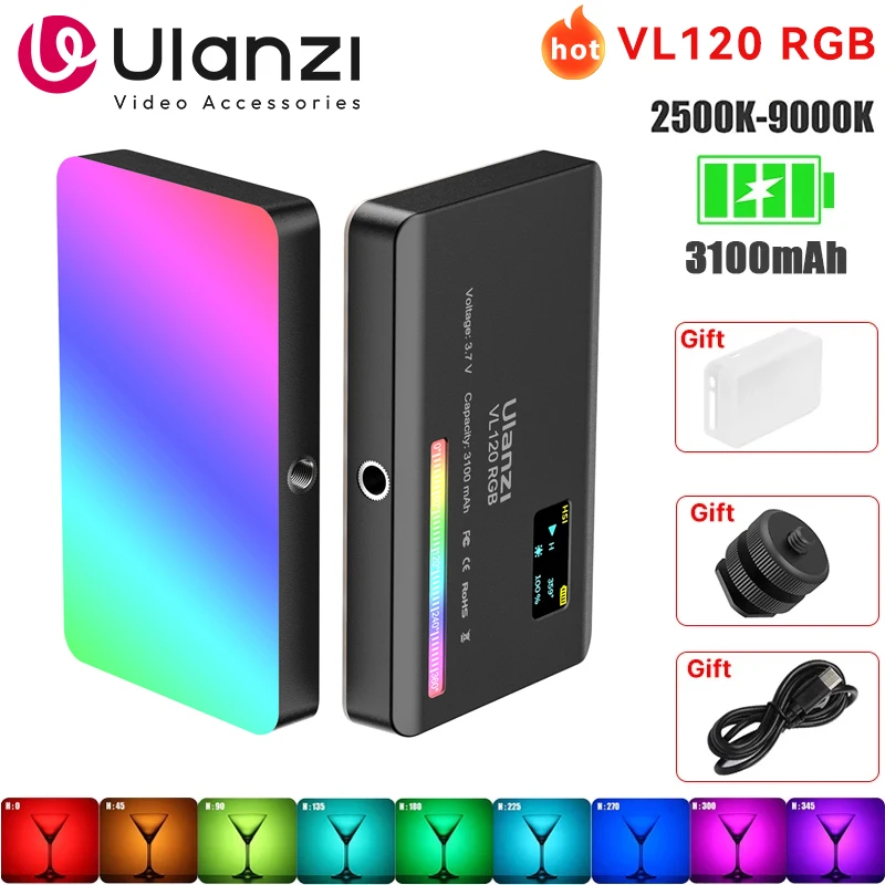 Ulanzi VL120 luz de vídeo RGB a todo Color 2500K-9000K iluminación LED para fotografía luz de cámara regulable lámpara de relleno para videografía en vivo