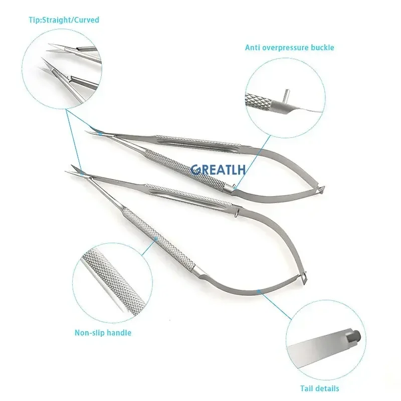 Cong/Thẳng Đầu Micro Castroviejo Giác Mạc Kéo Dụng Cụ Cầm Tay Thép Không Gỉ Nhạc Cụ Cường