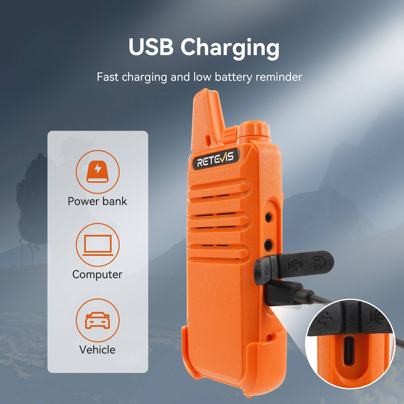 RETEVIS RT622/RT22 2 Stück Mini Orange tragbares Zwei-Wege-Radio PMR 446 Walkie-Talkie mit PTT für Jagdcafé