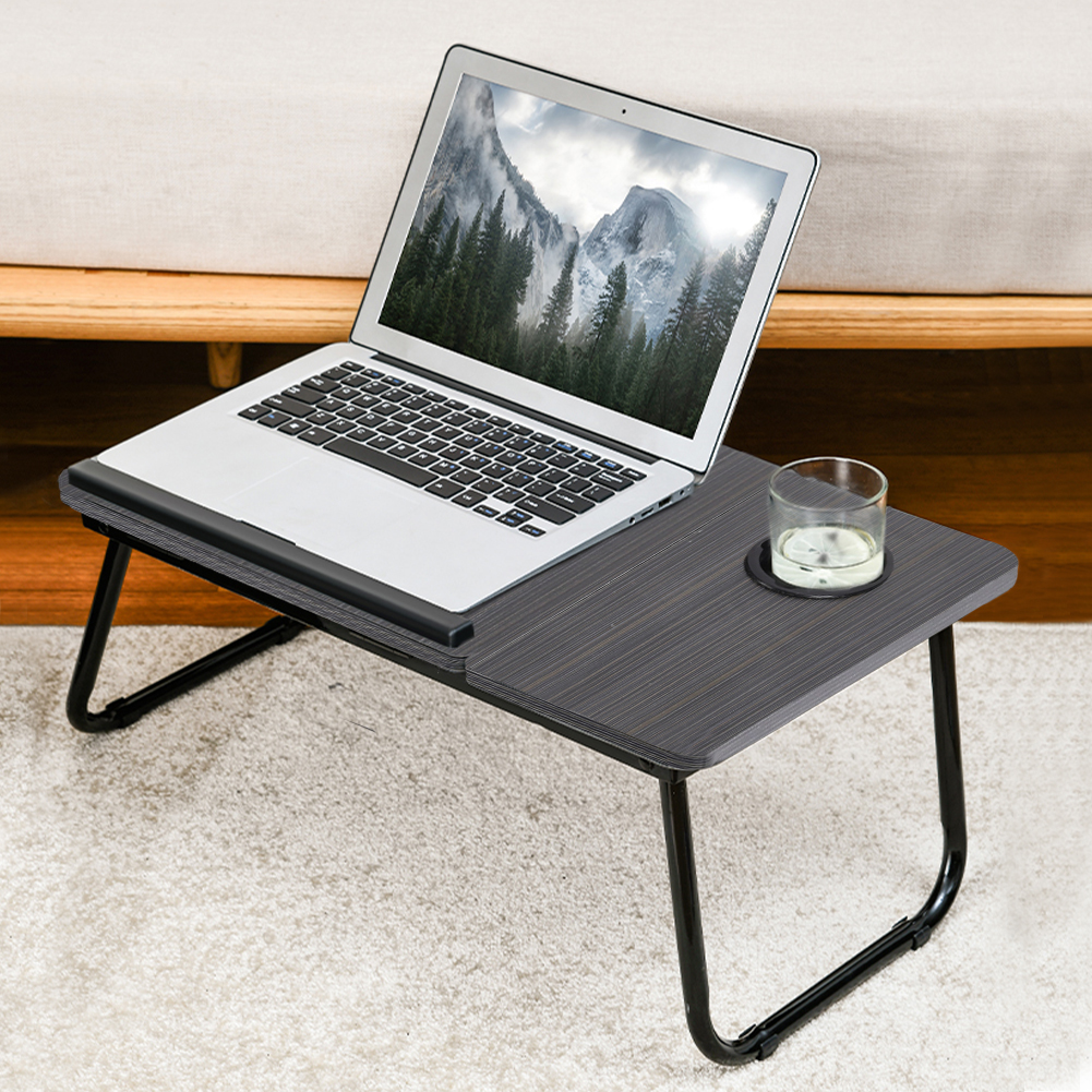 Livingandhome Foldable  Adjustable Laptop Bed Desk with Cup Holder 5  Adjustable Tilt Positions Built-in Cup Slot