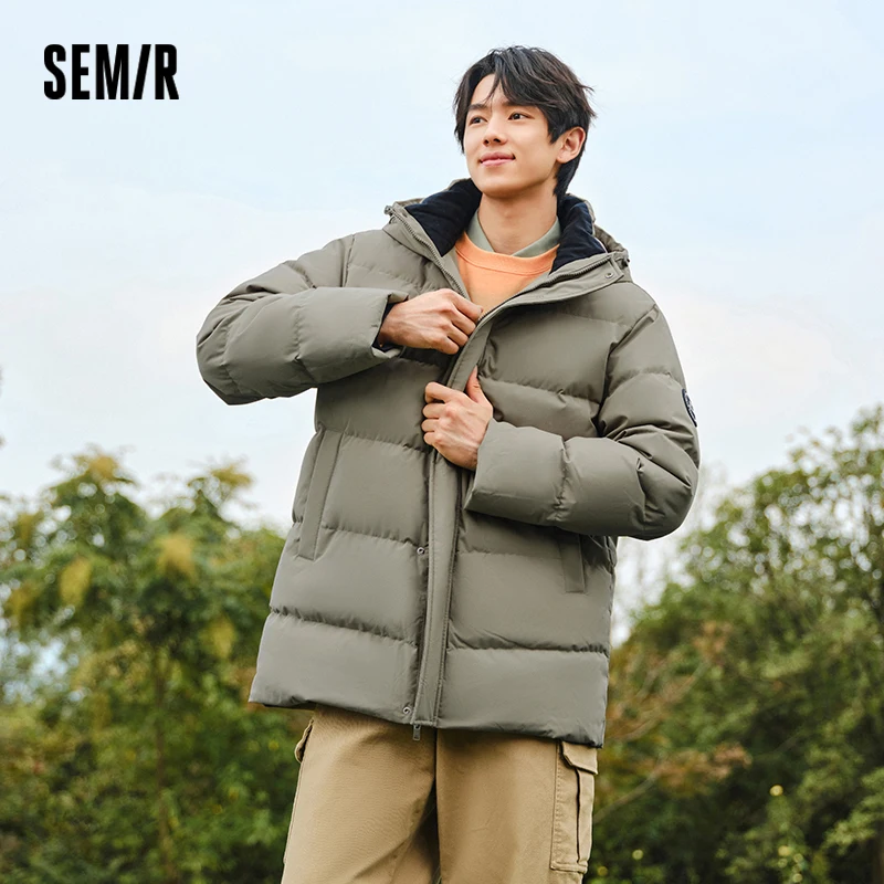 Semir jaqueta masculina 2025 inverno novo casaco versátil grosso de comprimento médio com capuz