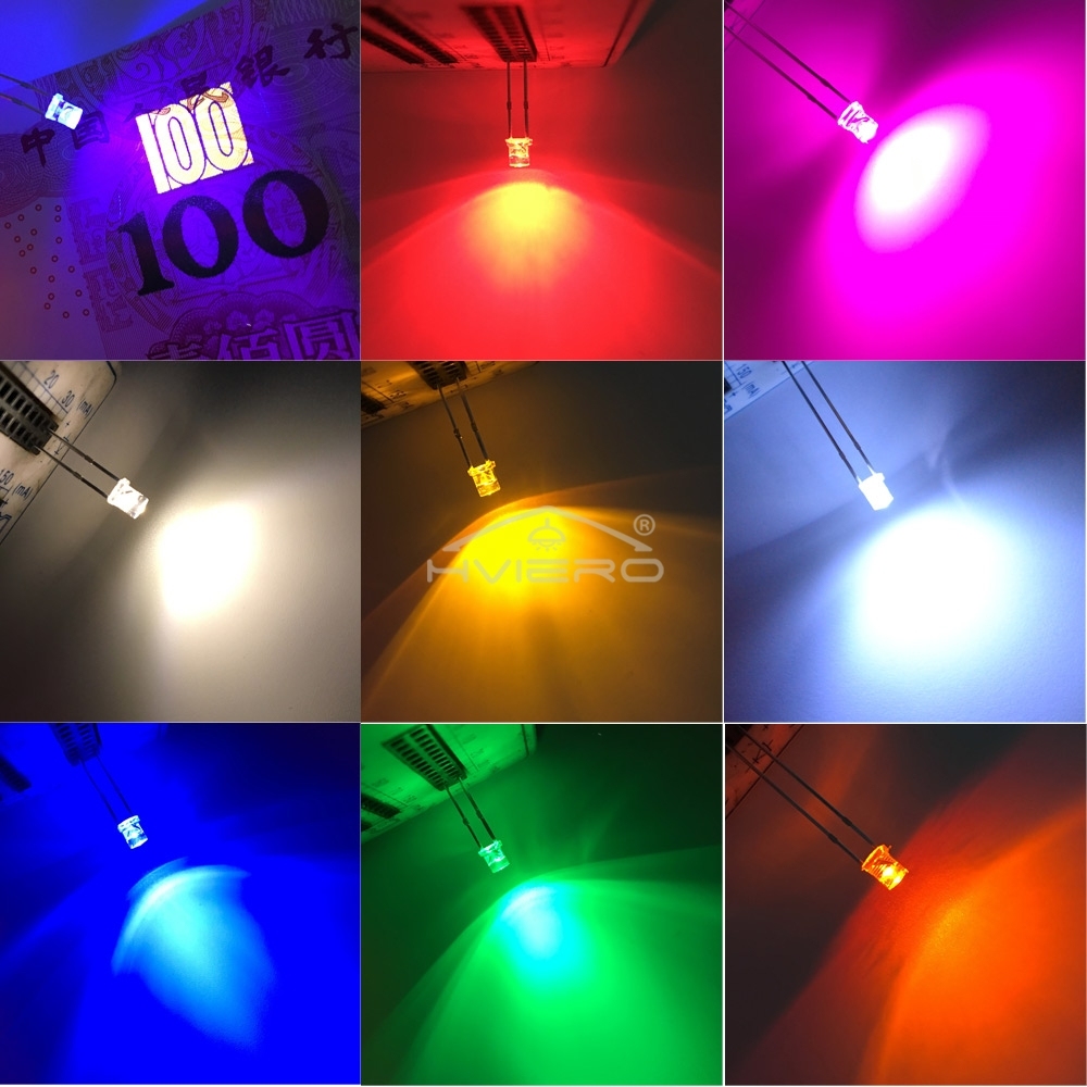 플랫 헤드 밝은 LED 장식 전구, 물 맑은 광각 발광 다이오드 램프, 100X F3, 3mm, 2 핀, 화이트, 레드, 옐로우, 블루