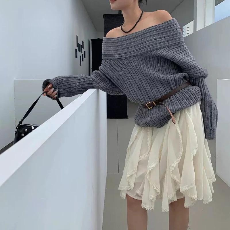 Deeptown 韓国スタイルのレースチュールスカート女性フェアリーコア甘いエレガントなフリルスカートヴィンテージストリート不規則なレイヤードスカート