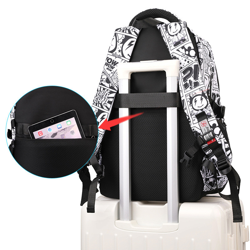 2025年新型防水メンズバックパック、15.6インチノートパソコン対応、グラフィティプリントバックパック、レディースオックスフォードトラベル、メンズバッグ、ヴィンテージスクールバッグ