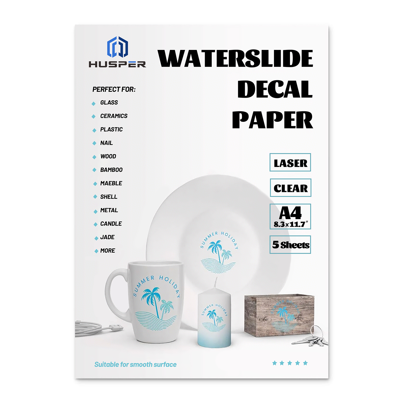 A4 Size Laser Clear Waterslide Decal Paper 5 Sheets Paper Material Water-Slide Transfer Paper Printable Decals for Crafts