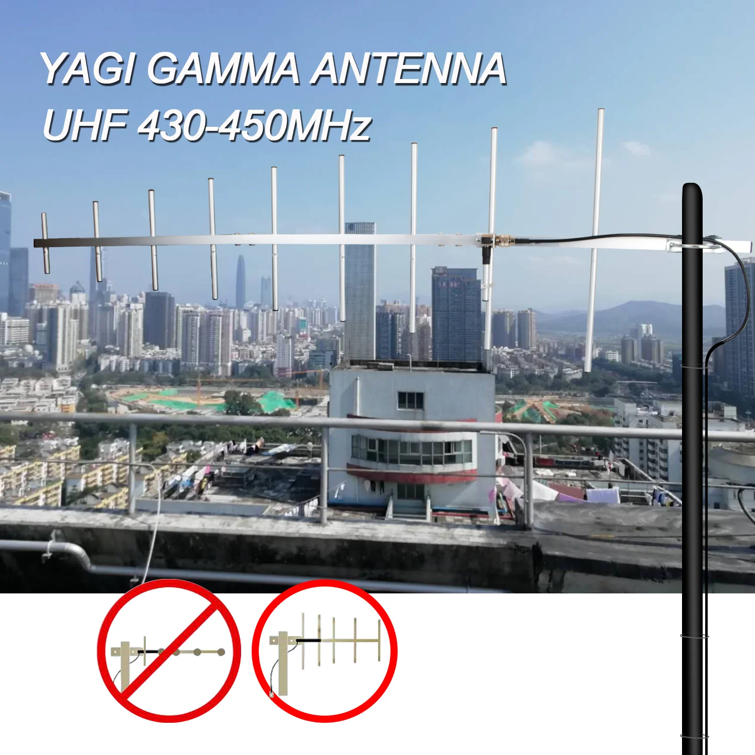 Walkie Talkie Yagi Gamma-Antenne UHF 430–450 MHz 9 Elemente 150 Watt 13 dB High Gain 1180 mm Boomlänge