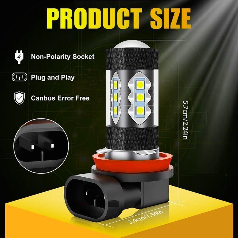 หลอดไฟ LED H8 H11 2x สีเหลืองทองไฟตัดหมอก DRL สว่างจ้าพลังงานสูง