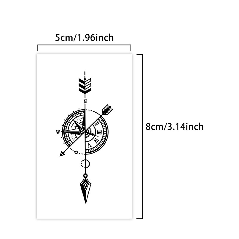 1 peça de bússola e relógio adesivos de tatuagem temporária à prova d'água, à prova d'água de longa duração para uma a duas semanas, para braço masculino e feminino.