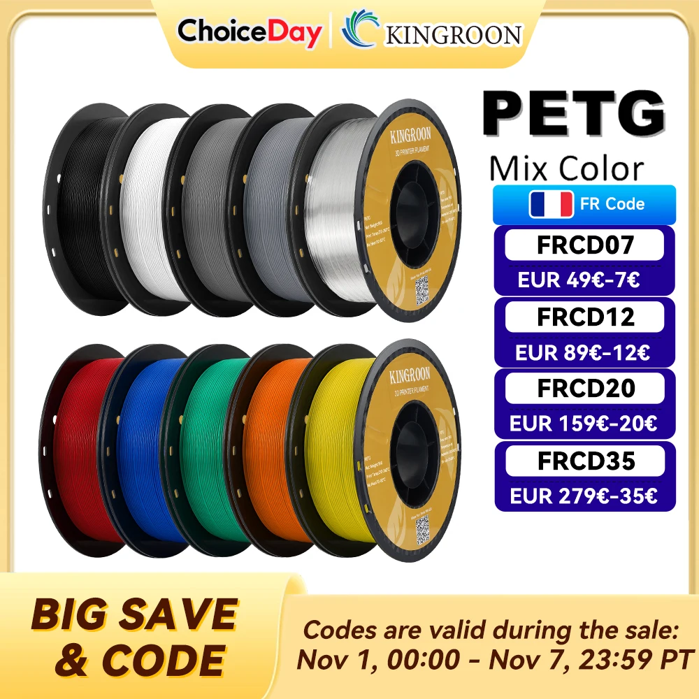 KINGROON PETG Filament d'imprimante 3D 1.75mm 5KG 10KG mélange de couleurs matériel d'impression 3D 1 kg/rouleau plastique petg pour imprimante 3d FDM