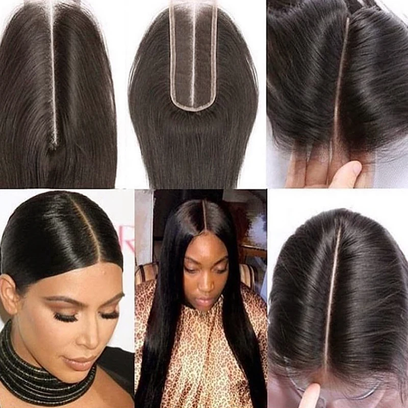 Cierre de encaje ondulado de 22 pulgadas, parte de encaje 2x6 prearrancada con pelo de bebé, cabello indio crudo, cabello tejido de Color Natural