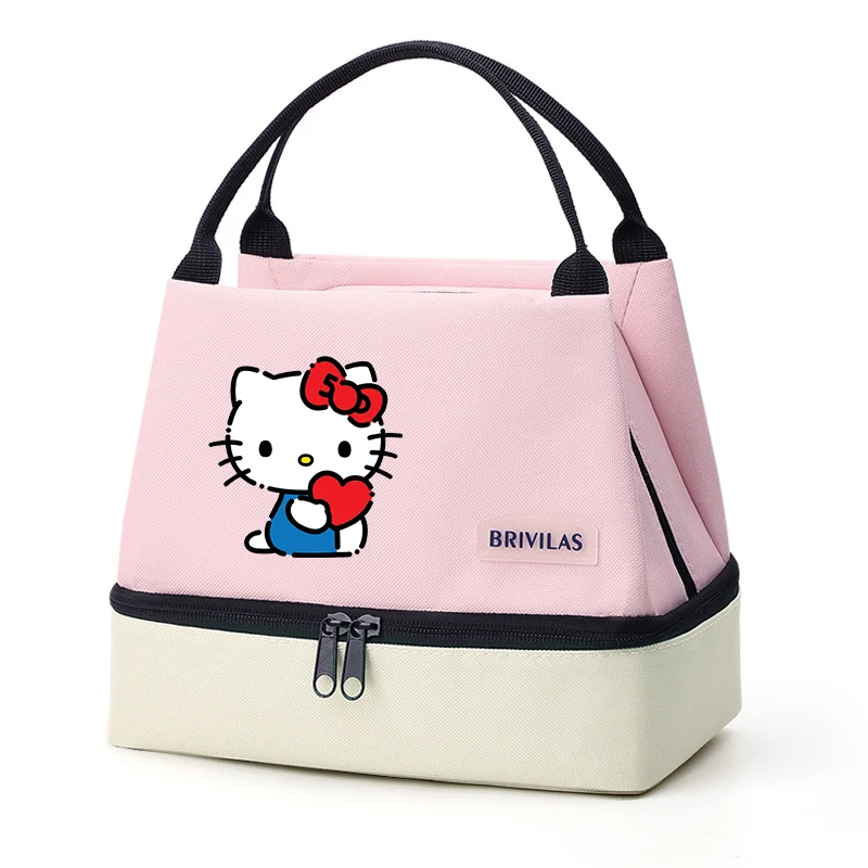 ถุงอาหารกลางวันหุ้มฉนวน Hello Kitty, ถุงเก็บกล่องอาหารกลางวันแบบพกพา, กระเป๋าถือเก็บความเย็นแบบหุ้มฉนวนพับได้สําหรับสํานักงานโรงเรียนปิคนิค