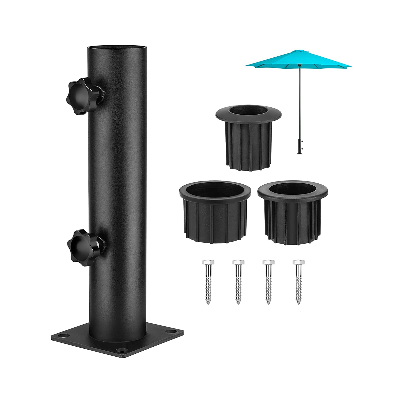 Umbrella Base Stand Tube Replacement Parasol Steel Heavy Duty Stands Bases Deck for Lawn Summer Beach Backyard Balcony Pontoons