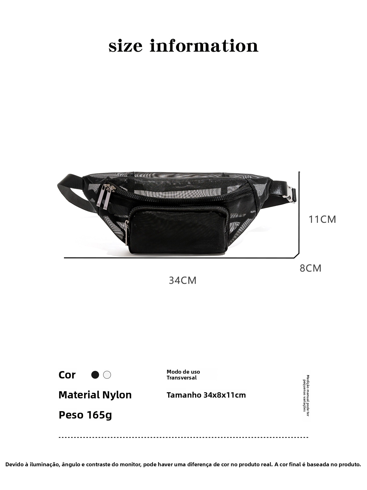 Bolsa de Cintura Transparente em Malha Oca, Bolsa de Esporte Portátil para Fitn, Bolsa Transversal para Escalada, Estilo L...