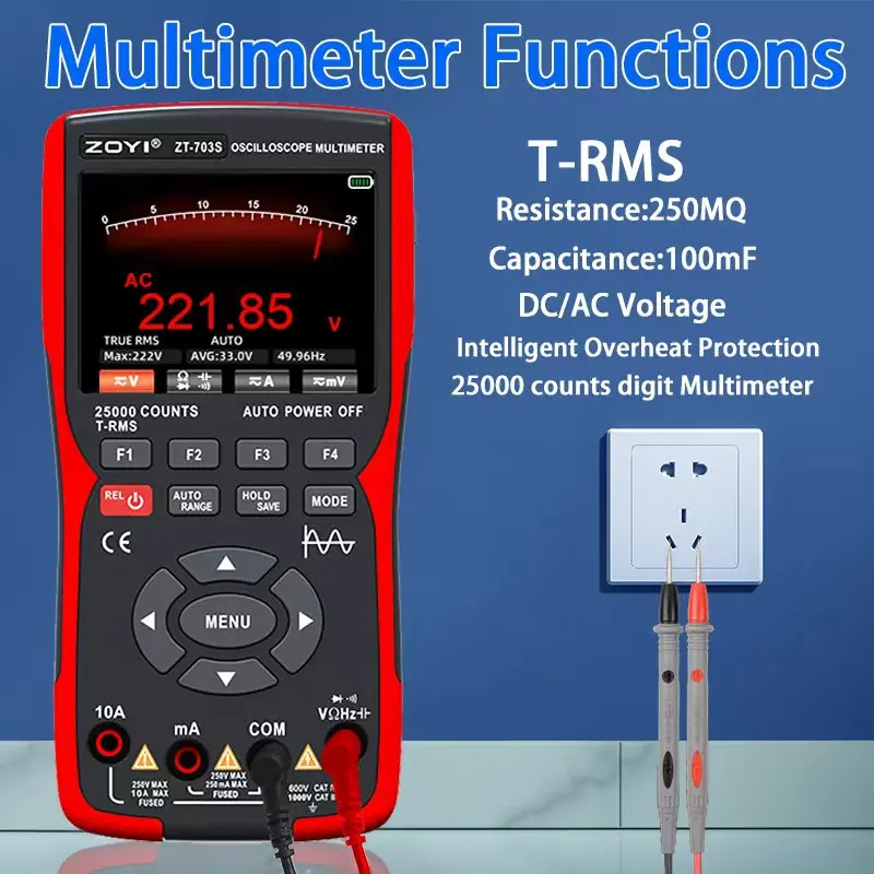 ZOYI ZT- 3-in-1 Oscilloscope Multimeter with 3.5 Inch IPS Display,25000 Counts, Dual Channel 50MHZ Bandwidth,280MSa/s High